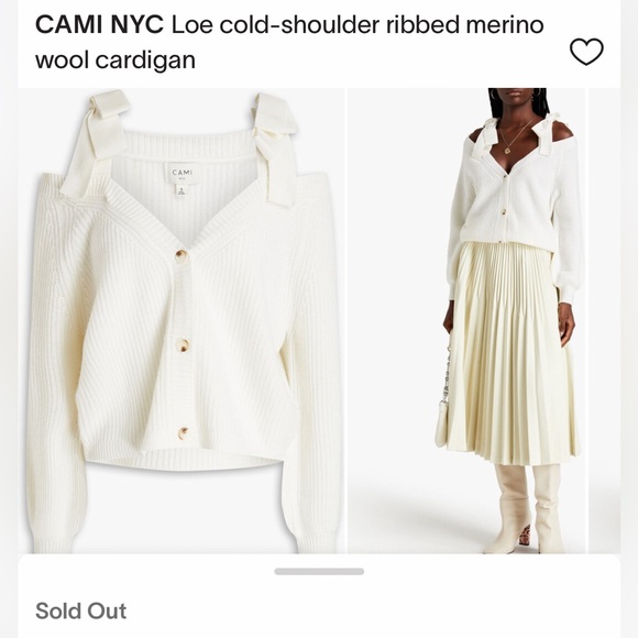 NEW CAMI NYC 100% Merino Wool White Bow Cold Shoulder Sweater - Picture 1 of 12